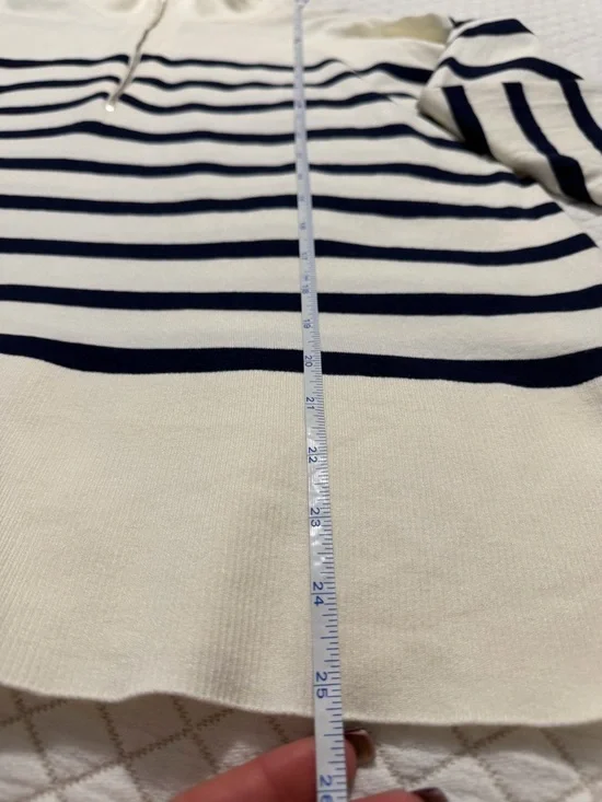 Aritzia Babaton Overseas Striped Quarter-Zip Sweater Cream Navy Small - Picture 6 of 9